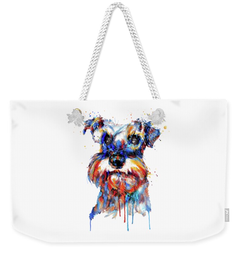Schnauzer Weekender Tote Bag featuring the painting Schnauzer Head by Marian Voicu