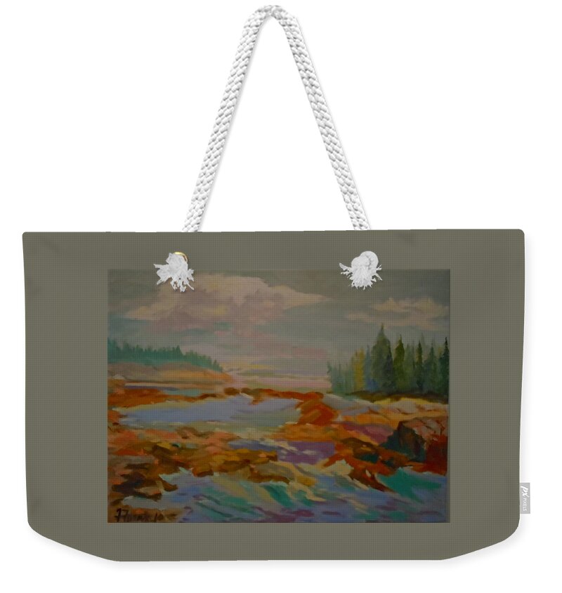 Maine Landscape Weekender Tote Bag featuring the painting Schoodic Inlet 2 by Francine Frank
