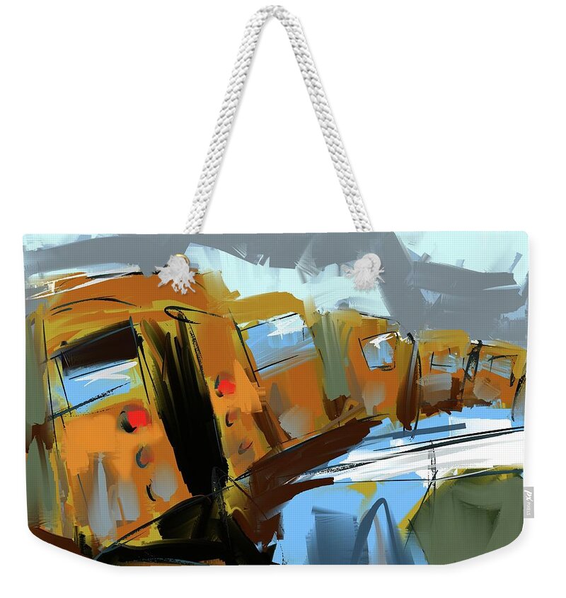  Weekender Tote Bag featuring the digital art School Bus Abstract by Jim Vance