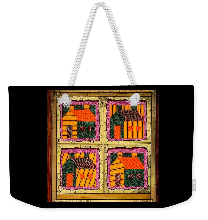 Window Weekender Tote Bag featuring the painting Schoolhouse Quilted Window by Jim Harris