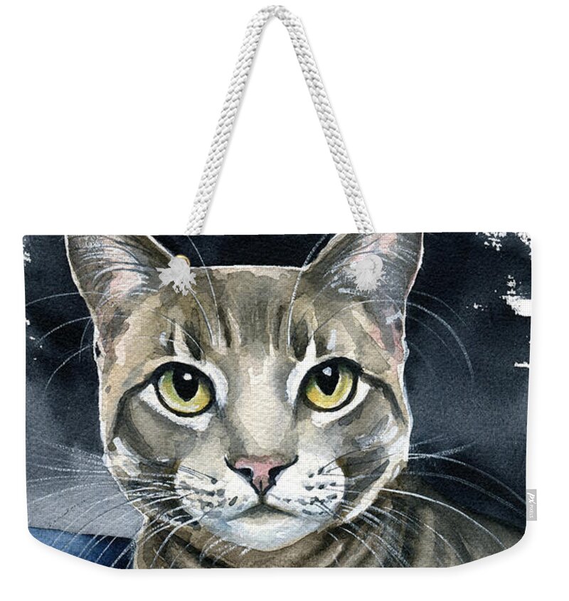 Cat Weekender Tote Bag featuring the painting Scout - Cat Portrait by Dora Hathazi Mendes