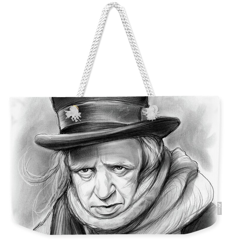 Alistair Sim Weekender Tote Bag featuring the drawing Scrooge by Greg Joens