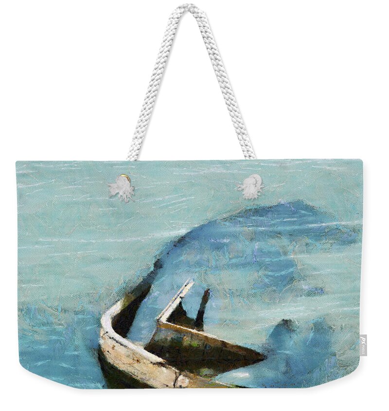 Painting Weekender Tote Bag featuring the painting Sea and boat by Dimitar Hristov