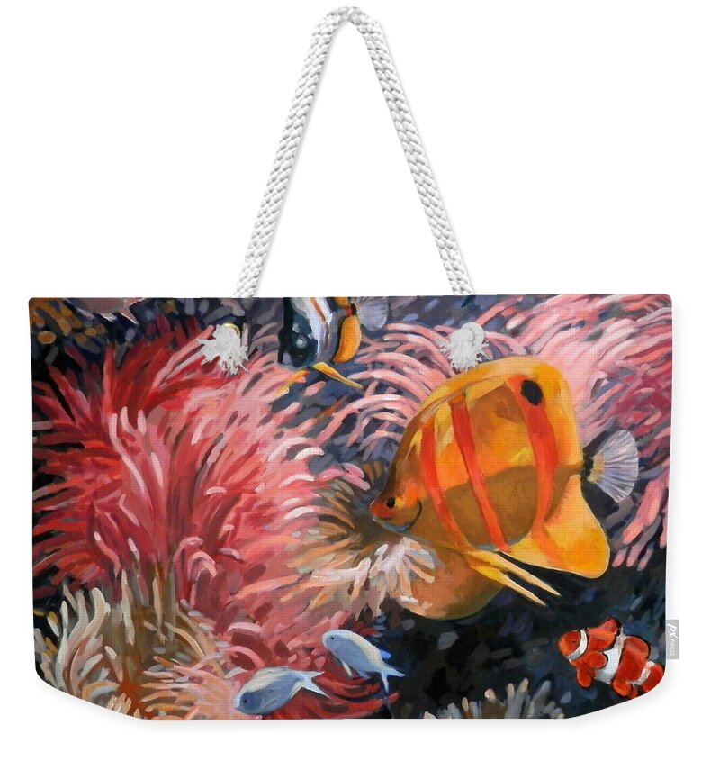Sea Anemone Weekender Tote Bag featuring the painting Sea Anemone and Fish by Martha Tisdale