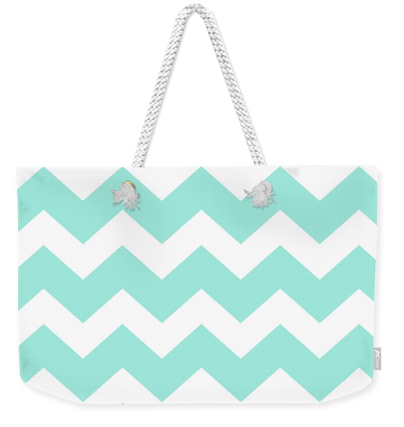 Chevron Weekender Tote Bag featuring the mixed media Sea Green Chevron Pattern by Christina Rollo