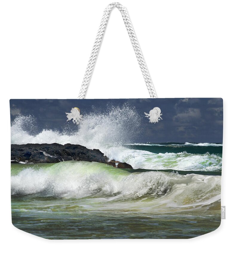 Rolling Breakers Weekender Tote Bag featuring the photograph Sea Meets Rock by Frank Wilson