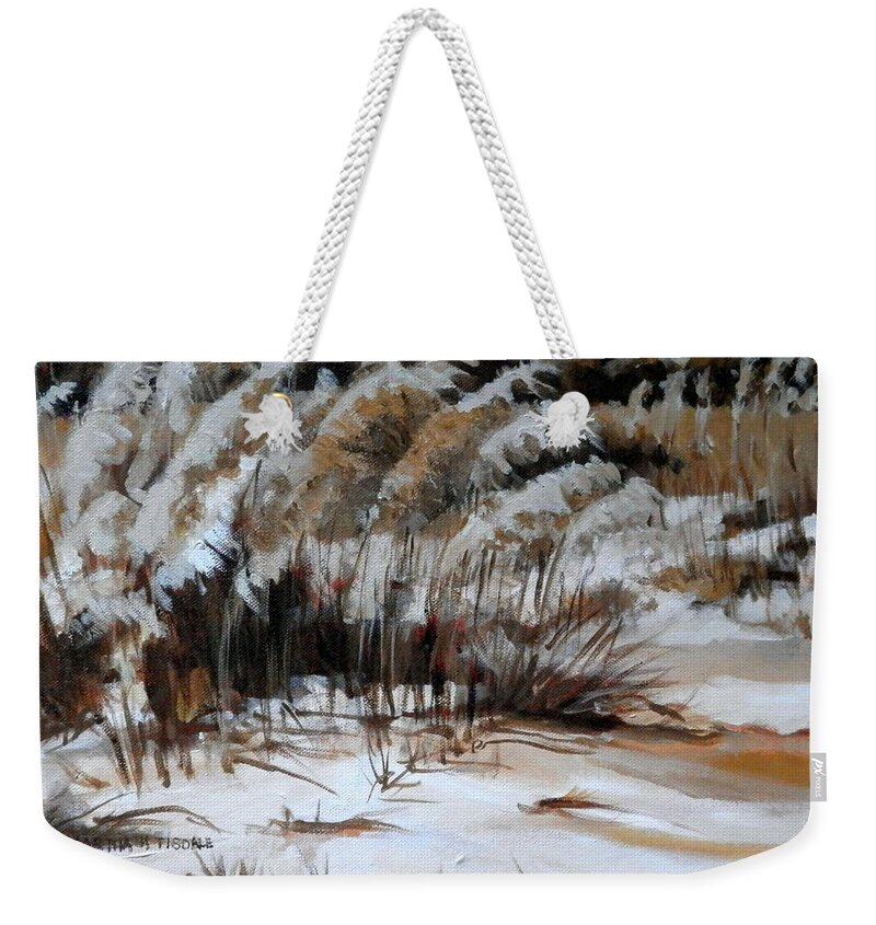 Landscape Weekender Tote Bag featuring the painting Sea Oats in Yellow Tones by Martha Tisdale