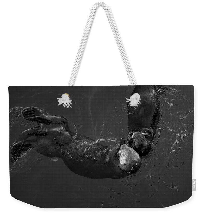 Sea Otter Weekender Tote Bag featuring the photograph Sea Otters V BW by David Gordon