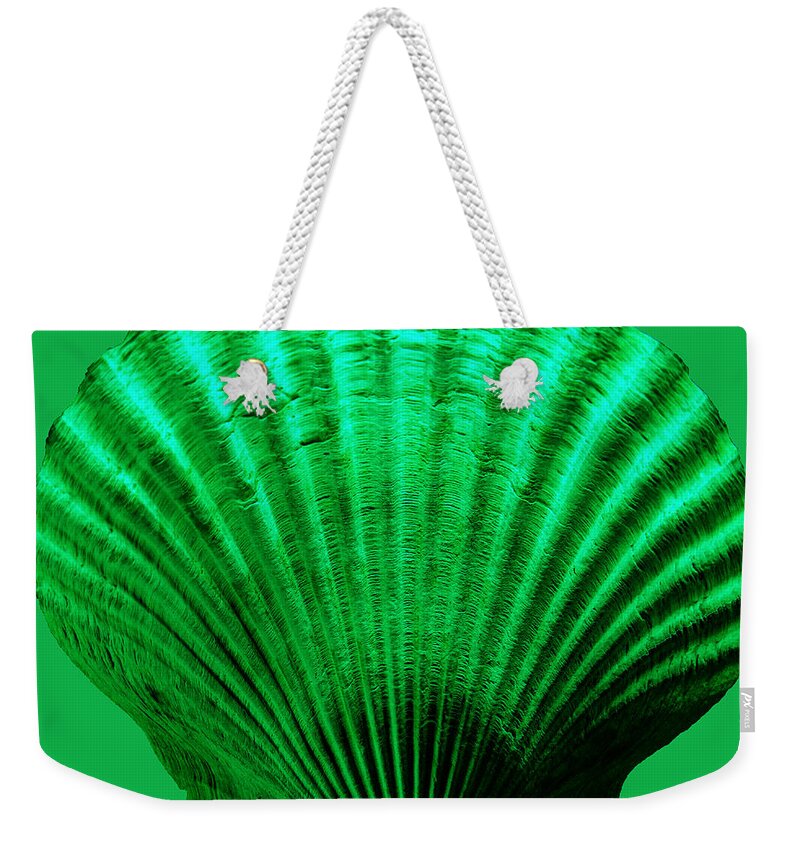Sea Weekender Tote Bag featuring the photograph Sea Shell -Green by WAZgriffin Digital