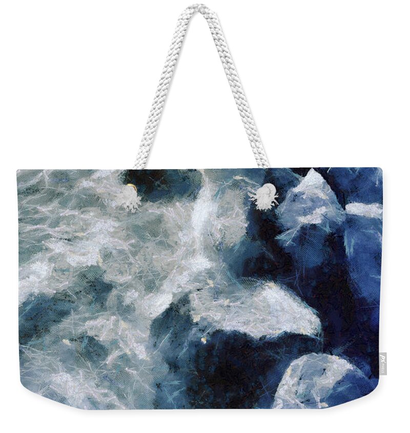 Seascape Weekender Tote Bag featuring the painting Sea sunset seascape with wet rocks by Dimitar Hristov