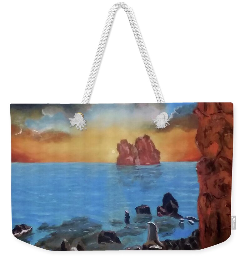 Sea Weekender Tote Bag featuring the painting Sea Sunset by Stan Hamilton