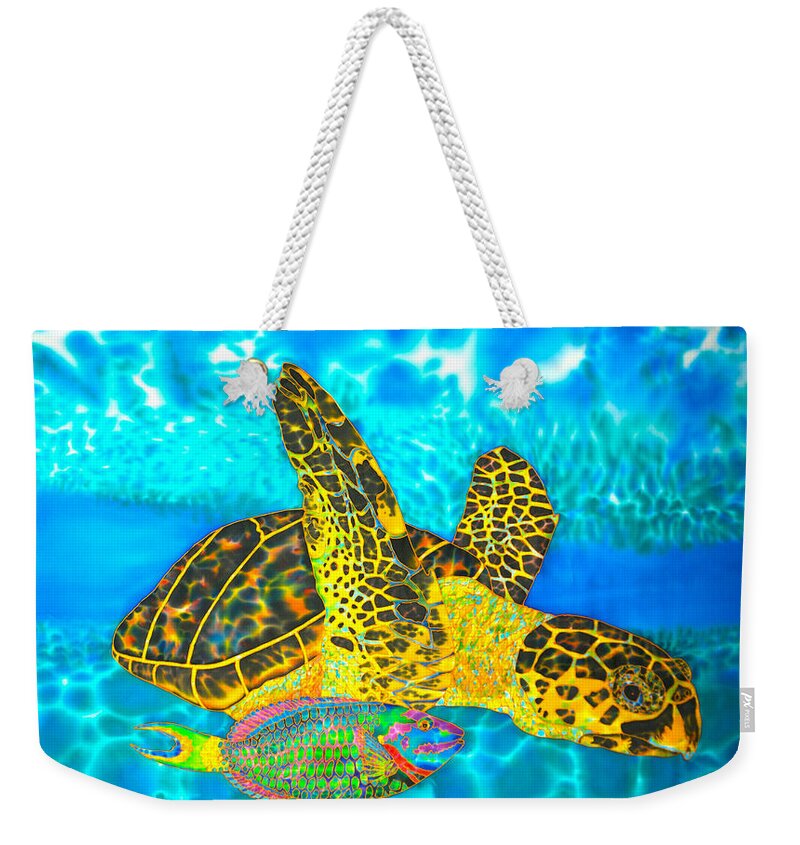 Turtle Weekender Tote Bag featuring the painting Sea Turtle and Parrotfish by Daniel Jean-Baptiste