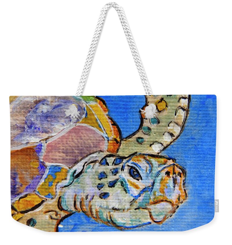 Animals Weekender Tote Bag featuring the painting Sea Turtle by Ella Kaye Dickey