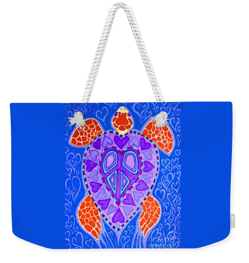 Sea Turtle Weekender Tote Bag featuring the drawing Sea Turtle Hearts 2 by Nick Gustafson