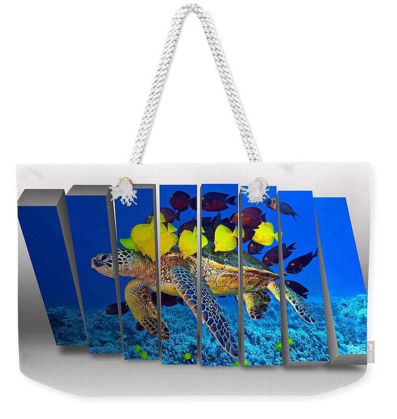 Sea Turtle Weekender Tote Bag featuring the mixed media Sea Turtle Out With Friends by Marvin Blaine