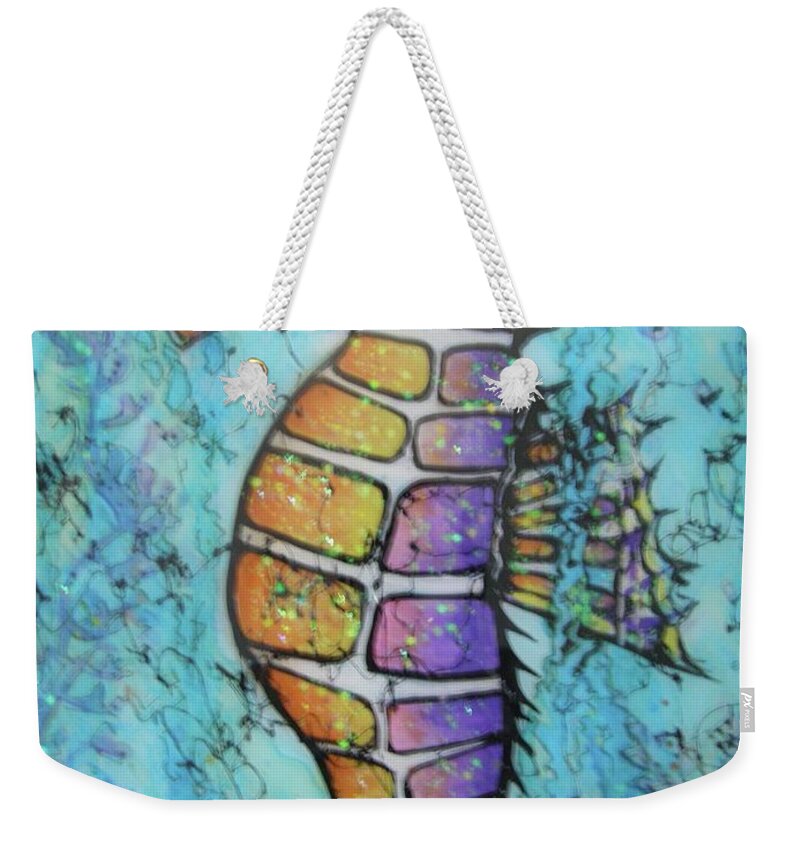 Turquoise Weekender Tote Bag featuring the painting Seahorse Downunder by Midge Pippel