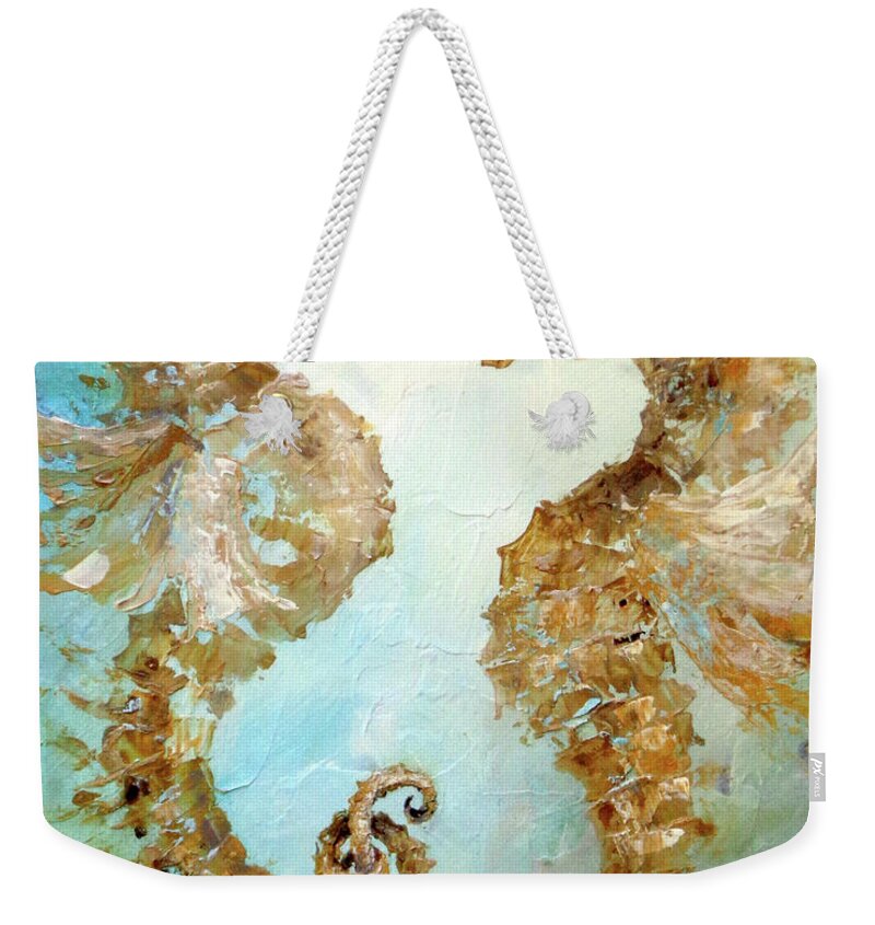 Seahorse Weekender Tote Bag featuring the painting Seahorses In Love 2017 by Dina Dargo