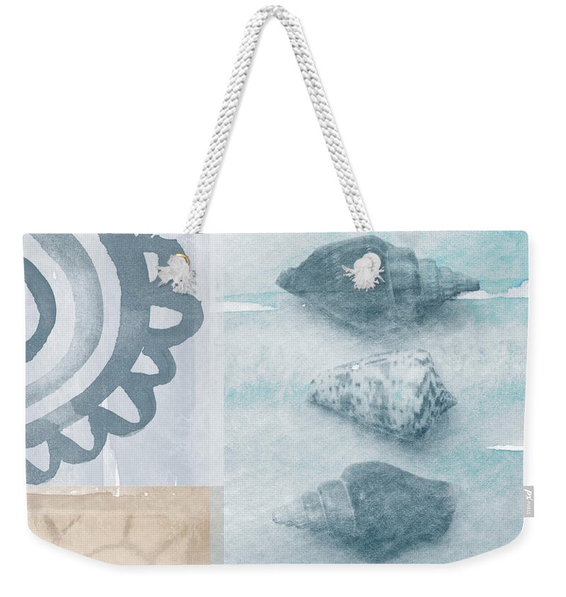 Beach Weekender Tote Bag featuring the painting Seashells by Linda Woods