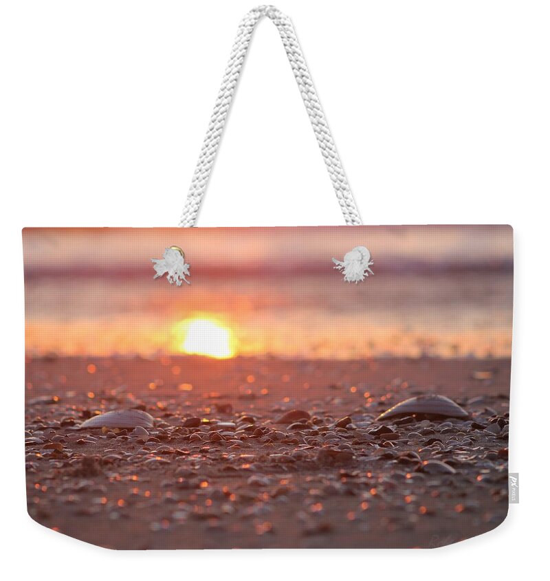 Seashells Weekender Tote Bag featuring the photograph Seashells Suns Reflection by Robert Banach