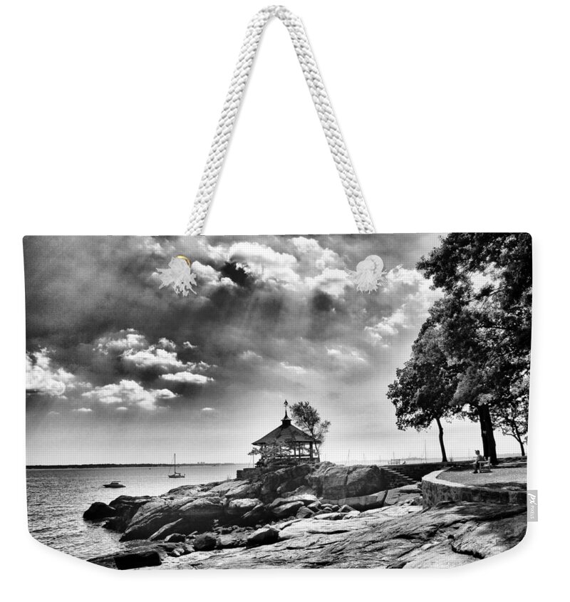 Black And White Weekender Tote Bag featuring the photograph Seaside Gazebo by Jessica Jenney