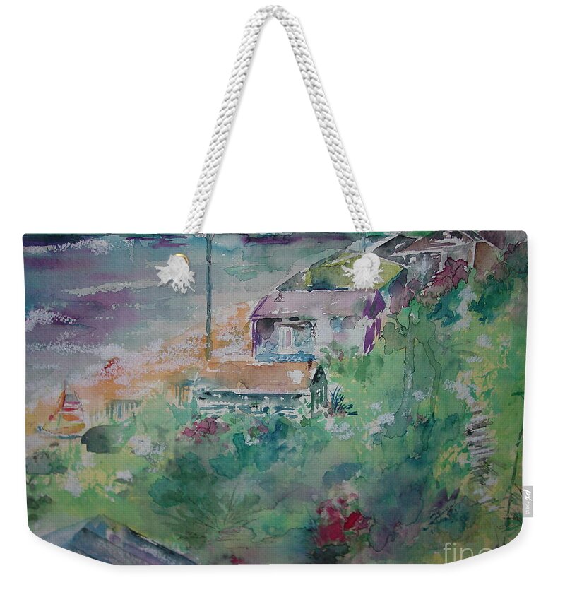 Ocean Weekender Tote Bag featuring the painting Seaside by Robin Miller-Bookhout