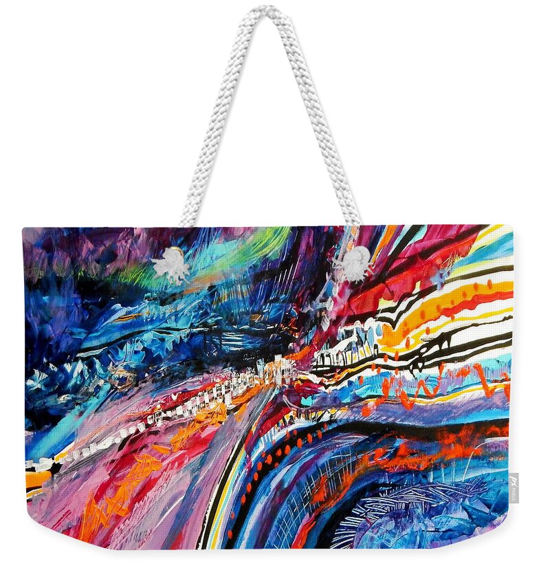  Abstract Expressionist Painting Weekender Tote Bag featuring the painting Seaside Squared by Priscilla Batzell Expressionist Art Studio Gallery
