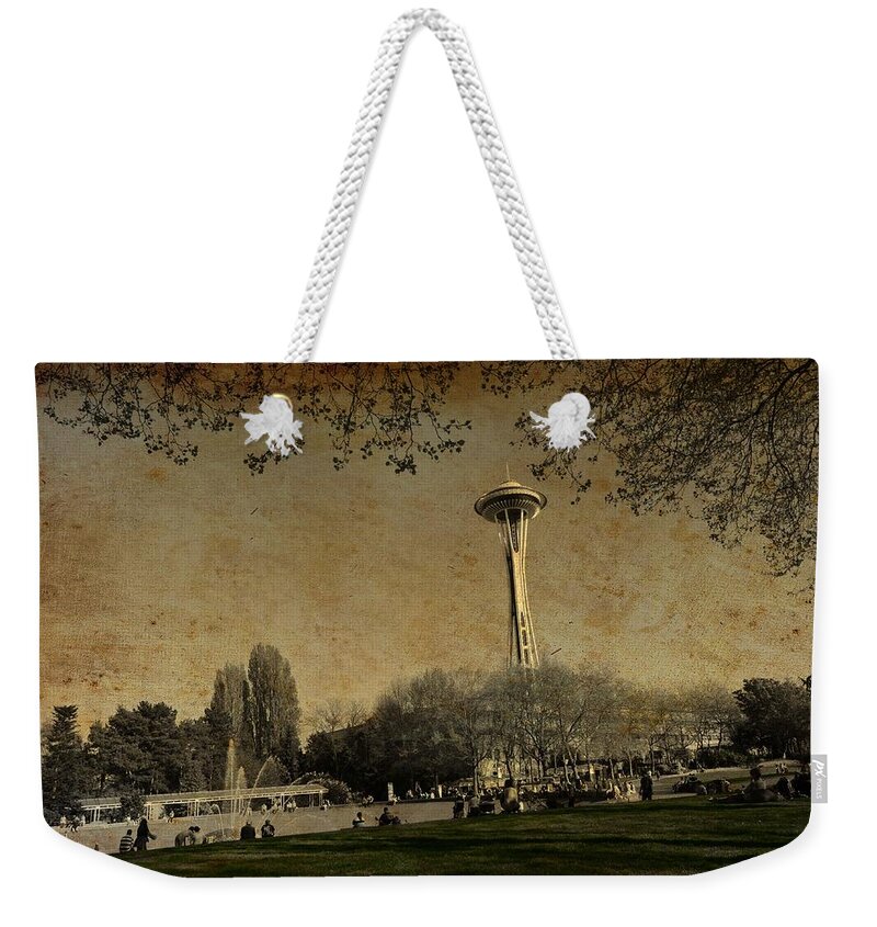 Nature Weekender Tote Bag featuring the digital art Seattle center by Aparna Tandon