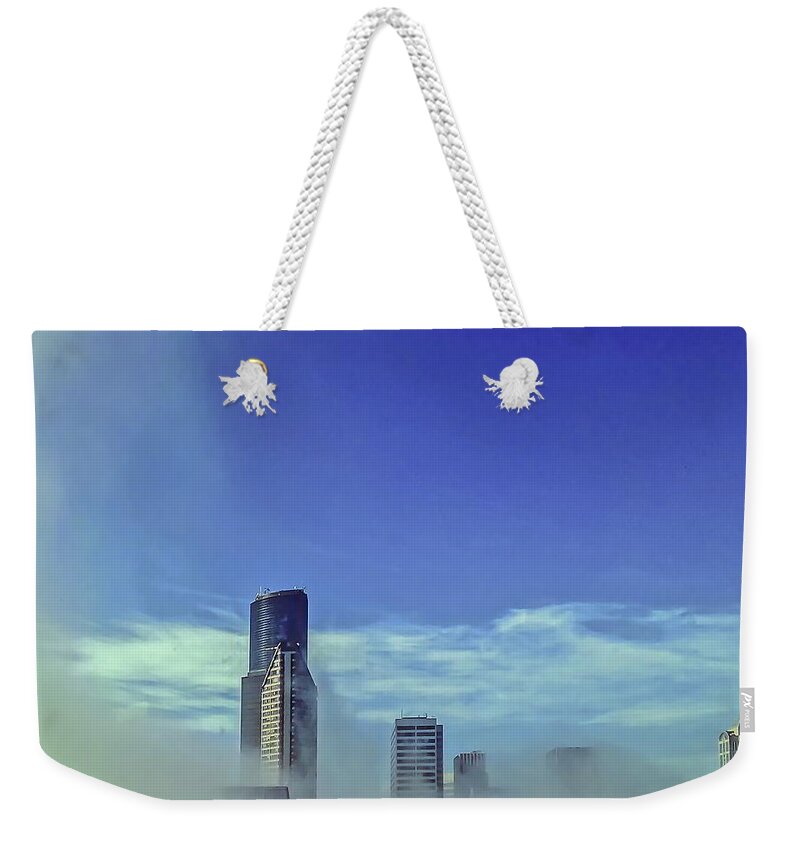 Blue Weekender Tote Bag featuring the photograph Seattle Fog Scape by Kathryn Alexander MA