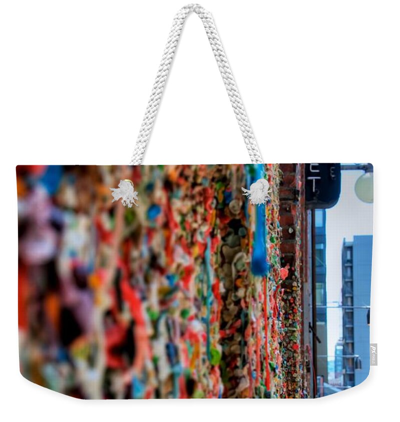 Seattle Weekender Tote Bag featuring the photograph Seattle Gum Wall by Spencer McDonald