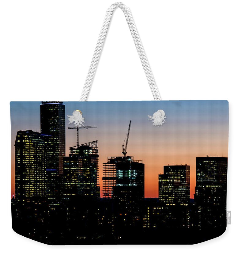Seattle Weekender Tote Bag featuring the photograph Seattle Sunset Cityscape by Matt McDonald