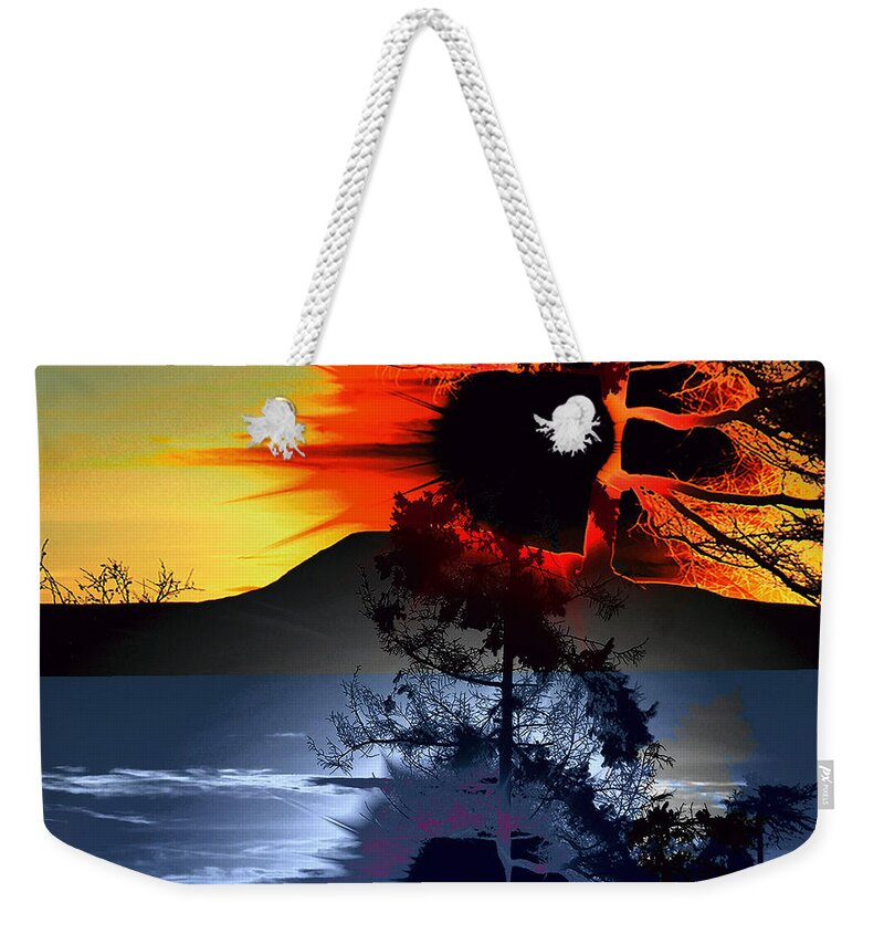 Sunset Weekender Tote Bag featuring the photograph Sechelt tree Sun and Moon by Elaine Hunter