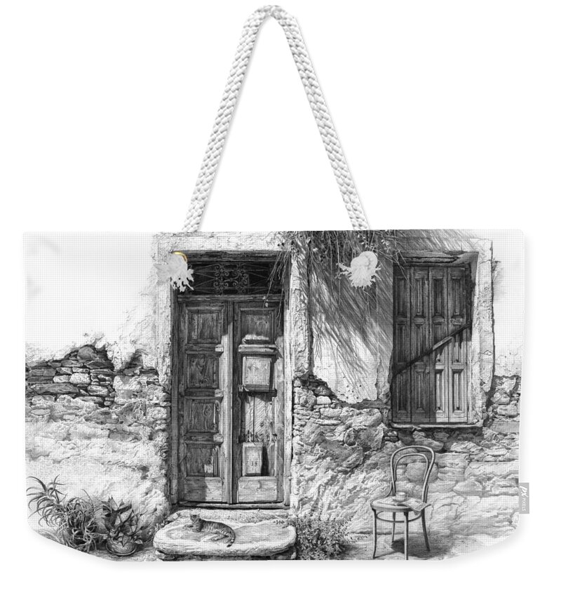 Drawing Weekender Tote Bag featuring the drawing Secret of the Closed Doors by Sergey Gusarin