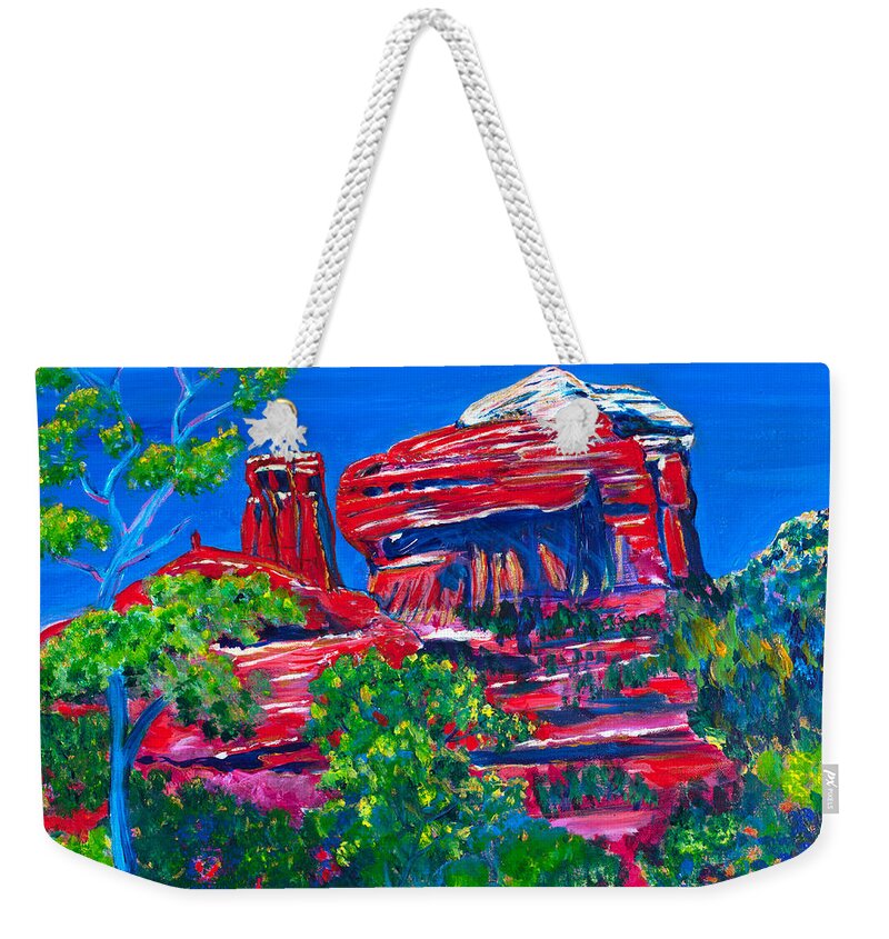 Sedona Weekender Tote Bag featuring the painting Sedona Twilight 16 x 20 by Santana Star