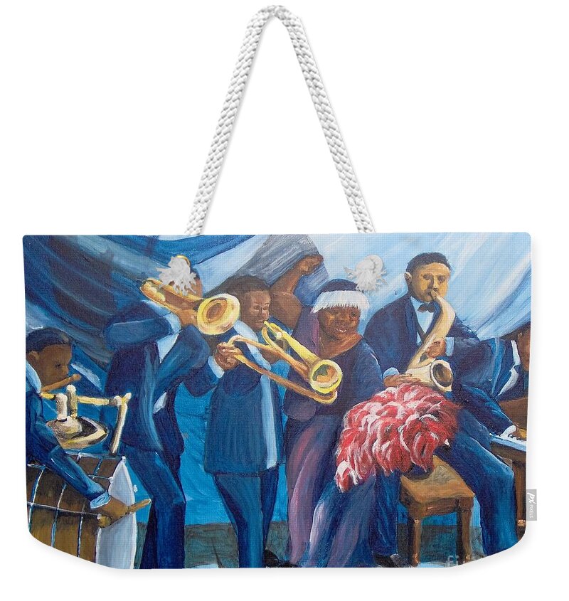 African-american Weekender Tote Bag featuring the painting See the Music by Saundra Johnson