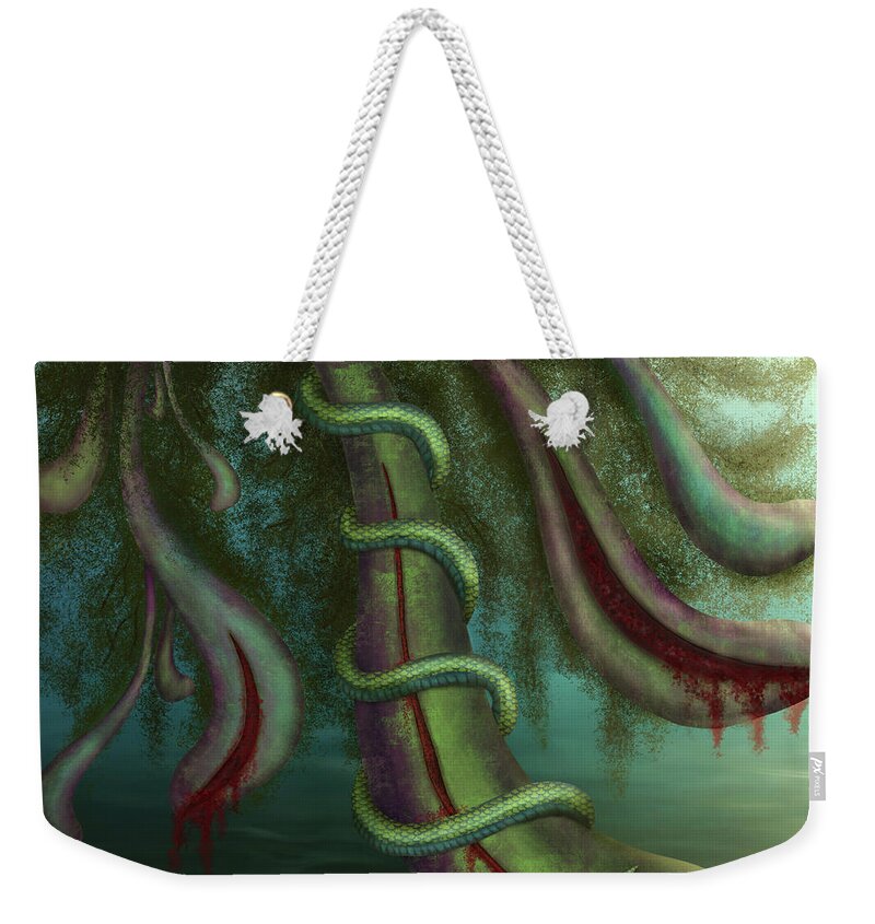 Serpent Weekender Tote Bag featuring the digital art Seed Constrictor by Rosa Cobos