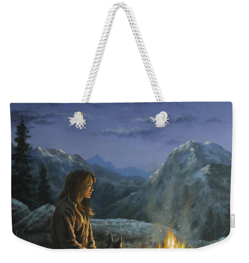 Woman Weekender Tote Bag featuring the painting Seeking Solace by Kim Lockman