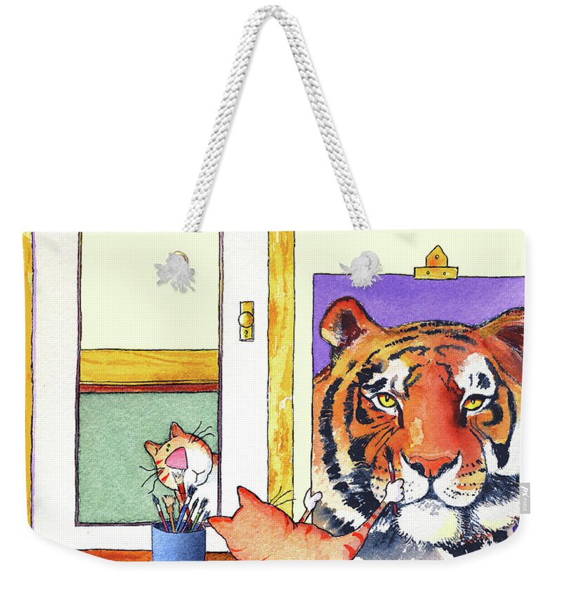 Tiger Weekender Tote Bag featuring the painting Self Portrait, Tiger by Jim Tweedy