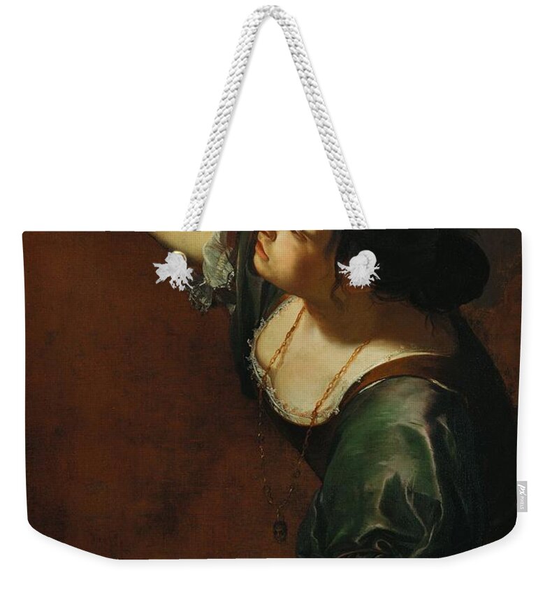 Self-portrait As The Allegory Of Painting Weekender Tote Bag featuring the painting Selfportrait as the Allegory of Painting Artemisia Gentilesch 1638 by Celestial Images