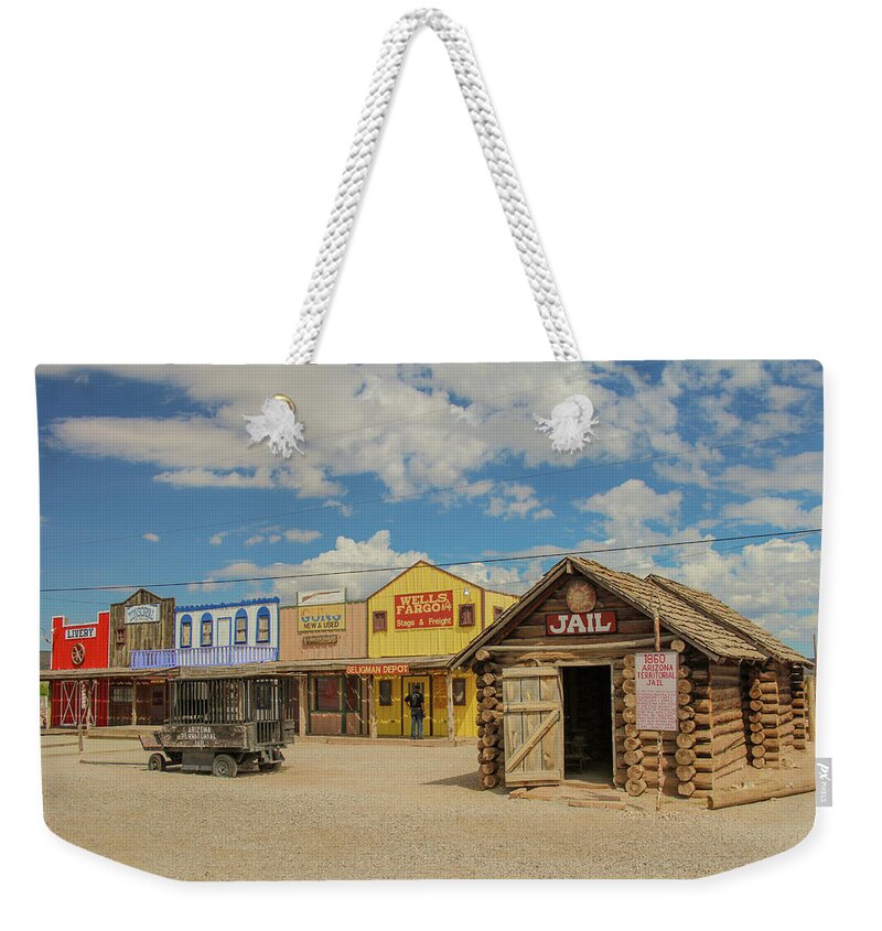 Seligman Weekender Tote Bag featuring the photograph Seligman Jail by Darrell Foster