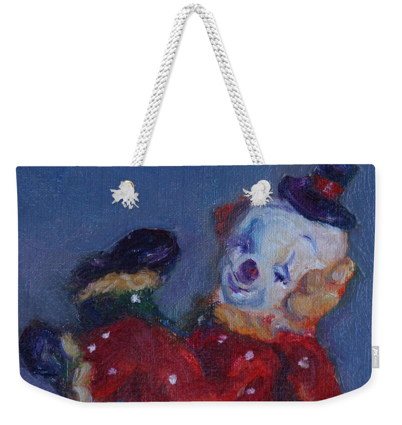 Original Fine Art Weekender Tote Bag featuring the painting Send in the Clowns by Quin Sweetman