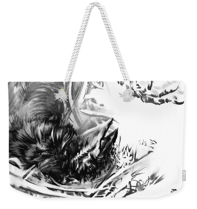 Figurative Weekender Tote Bag featuring the drawing Senescence 6 by Paul Davenport