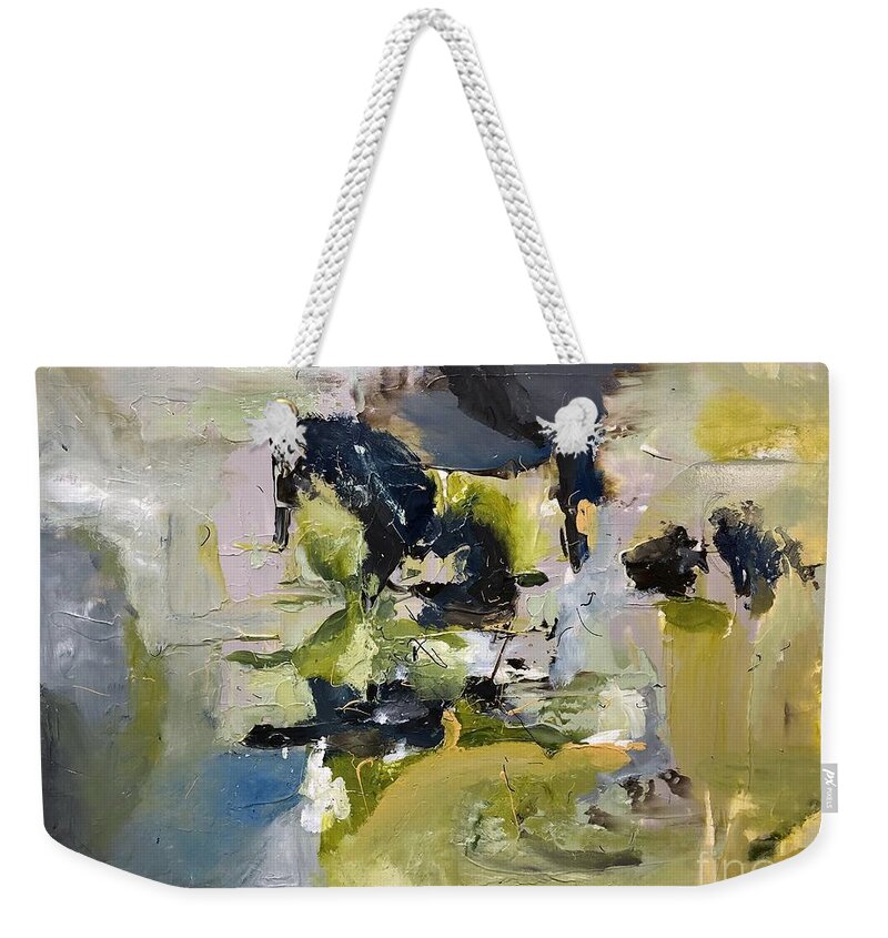 Green  Weekender Tote Bag featuring the painting Sensual by Preethi Mathialagan