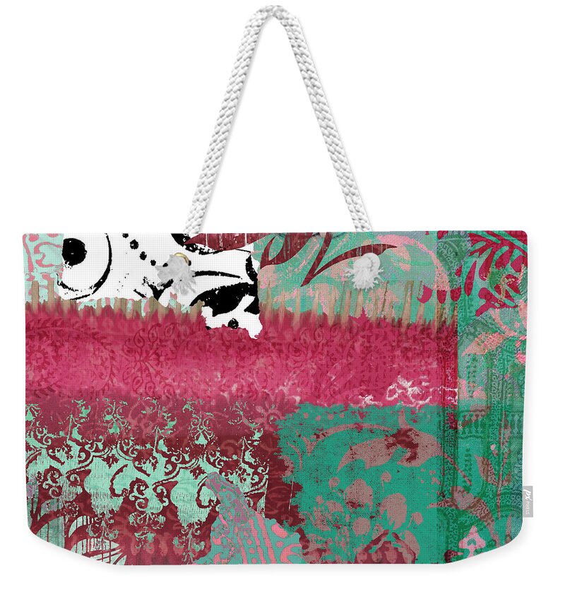 Fabric Weekender Tote Bag featuring the painting Serendipity Damask Batik I by Mindy Sommers