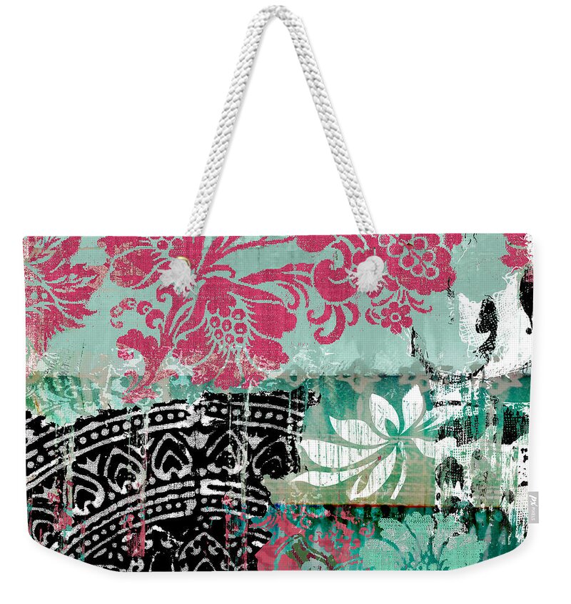 Fabric Weekender Tote Bag featuring the painting Serendipity Damask Batik II by Mindy Sommers