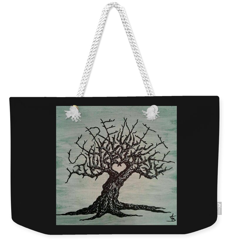 Serenity Weekender Tote Bag featuring the drawing Serenity Love Tree by Aaron Bombalicki