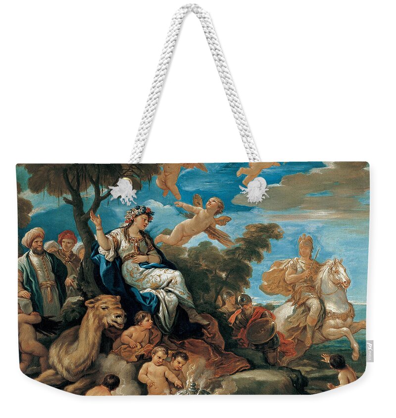 Luca Giordano Weekender Tote Bag featuring the painting Series of the Four Parts of the World. Asia by Luca Giordano