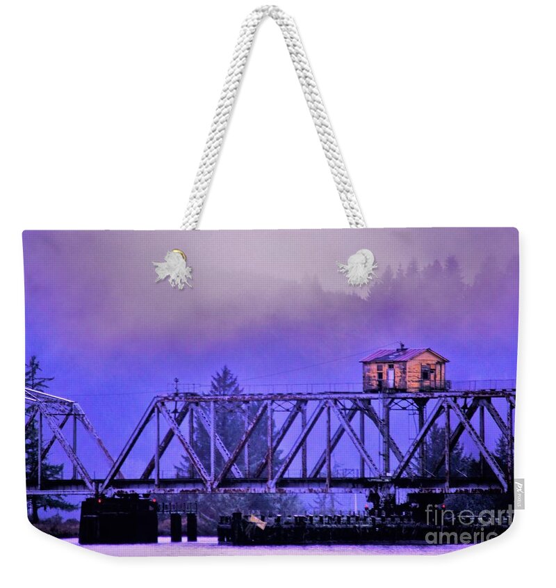 Railroad Bridge Weekender Tote Bag featuring the photograph Setting High Above by Merle Grenz