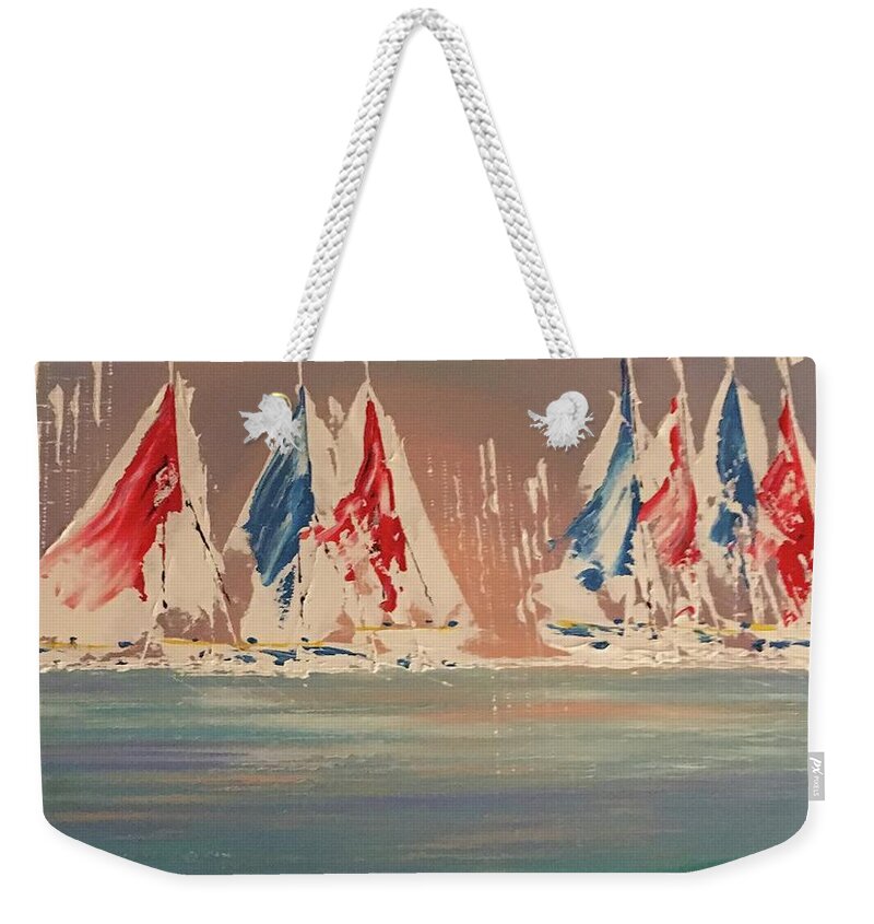 Impressionistic Weekender Tote Bag featuring the painting Seven Sails to Win by George Riney