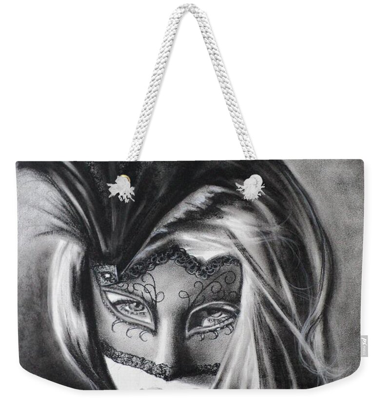 Mask Weekender Tote Bag featuring the drawing Sexy Little Secret by Carla Carson