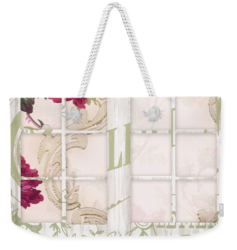 French Doors Weekender Tote Bag featuring the painting Shabby Cottage French Doors by Mindy Sommers